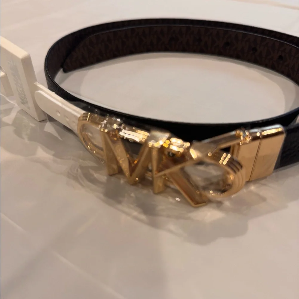 NWT Michael Kors Reversible Signature MK Logo‎ Belt Gold Buckle S